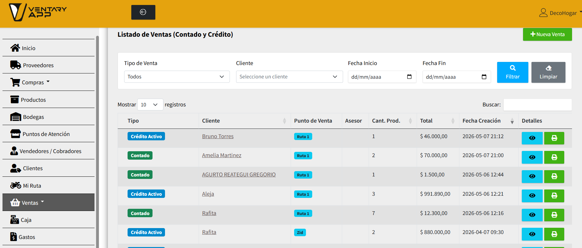 Herramientas del Cobrador y Asesor en VentaryApp