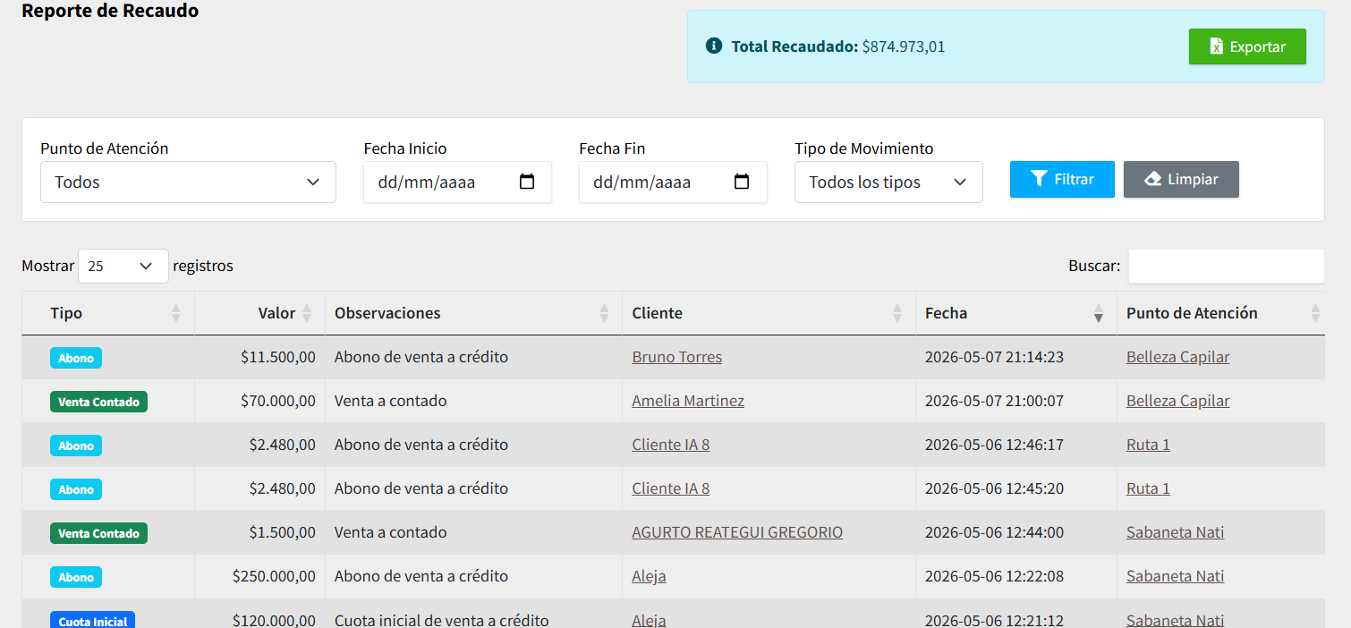 Reporte de Recaudo
